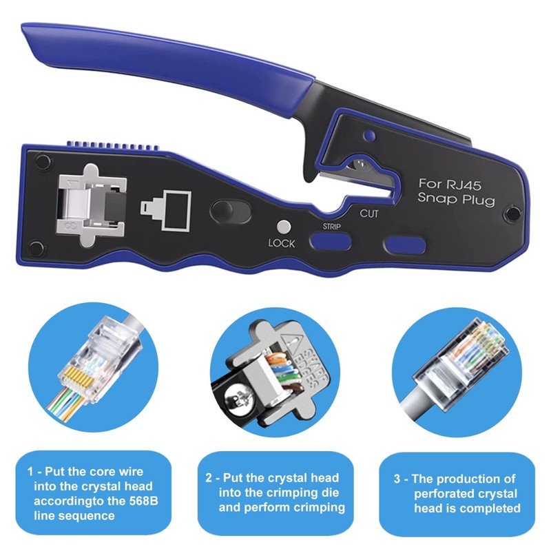3DBUYER RJ45 50pcs Crimping Tool Kit, All-in-One Tool Cuts, Strips,