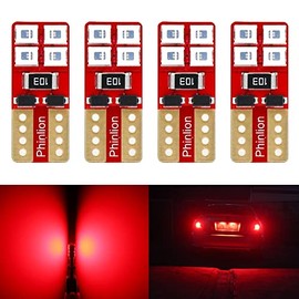 Phinlion Super Bright 2835 8-SMD LED Bulbs for Car Interior Dome Map Door Courtesy License Plate Lights Wedge T10 168 194 2825 Red (Pack of 4)