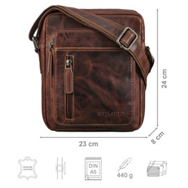 STILORD 'Dain' Shoulder Bag Men's Small Leather Shoulder Bag Men's Handbag Genuine Leather Crossbody Bag Vintage Small Genuine Leather, Luino - Brown