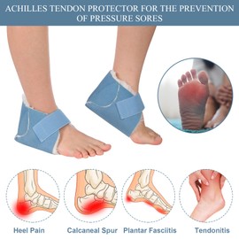 Jeere 2 Pairs Heel Protector Boot Sheepskin Heel Protectors Soft Foot Cushions Pads with Securing Strap for Protect Feet Ankle Heel Pressure Bed Sores(Gray, Blue)