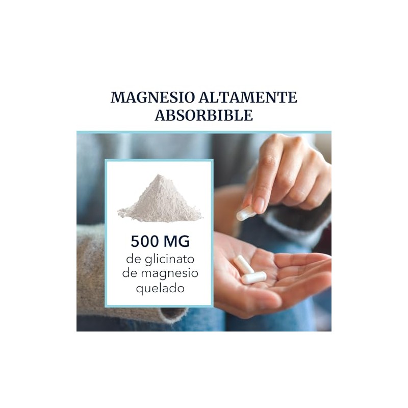 Glicinato Magnesio 500 Alta Absorción Vegano 120 Cápsulas Mejora Sueño