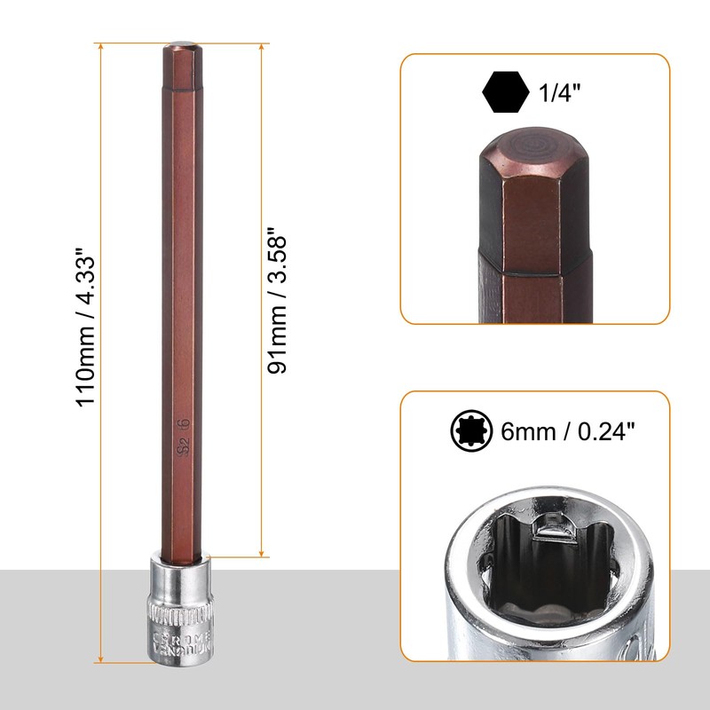 sourcing map 6mm Hex Bit Socket 1/4" Drive SAE S2