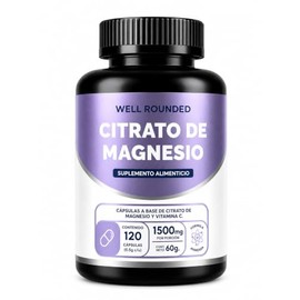 Citrato De Magnesio de 1500mg Por Porción,120 Cápsulas, Equivale a 240 mg de magnesio, Suplemento alimenticio, Well Rounded                           