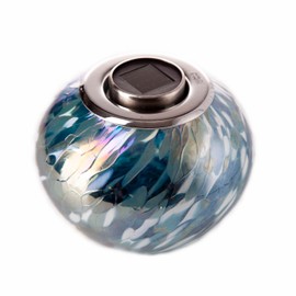 Amelia Art Glass Turquoise & White Solar Globe - Handmade & Mouth Blown - For Outdoor Use