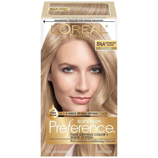 L'Oreal Paris Superior Preference Fade-Defying + Shine Permanent Hair Color, 8.5A Champagne Blonde, Pack of 1, Hair Dye