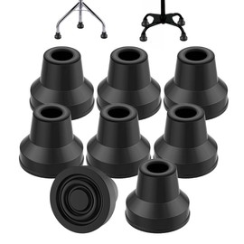 MFE Quad Cane Tips (Set of 8) - Heavy Duty 5/8 inch Replacement Rubber Foot - Black Attachment Base Grip - Durable Accessories for Walking and Standing Stick for Women, Men, Seniors, Elderly