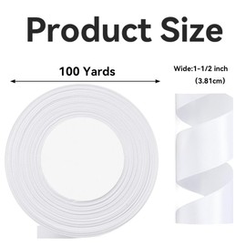 100 Yards Ribbon, 1-1/2 inch Satin Ribbon for Gift Wrapping Wedding Party Decorations (White)