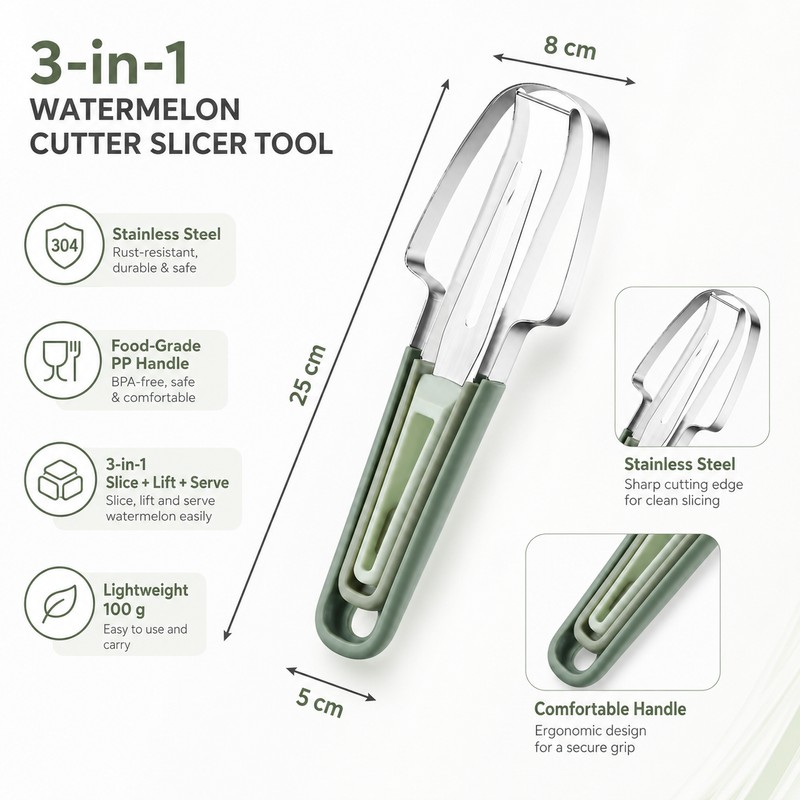 3-in-1 Watermelon Slicer Tool for Easy Serving – Stainless Steel