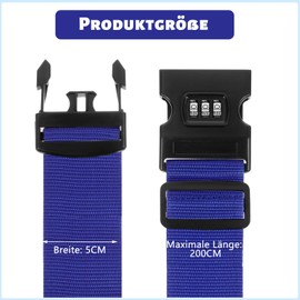 Pack of 2 Suitcase Strap, Adjustable Luggage Strap, Travel Luggage Strap with Combination Lock, Suitcase, Safety Belt for Business Trip, Travel, Moving (Blue)