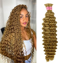 MSCATHY 27# Human Braiding Hair for Boho Braids 100g Deep Wave Bulk Human Hair for Braiding Color 27# Boho Human Hair 20inch for Boho Braids 12A Honey Blonde Bohemian Hair(Color 27 20inch)