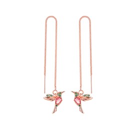 ONLYJUMP Crystal Hummingbird Earrings Long Tassels Threader Dangle Earrings Colorful Cute Animal Bird Dangle Earrings for Women (Long Rose Gold Bird)