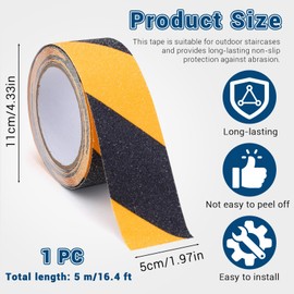 Huakaile Yellow Black Cautinon Tape, Anti Slip Grip Tape, 1.97" x 16.4Ft Non Skid Traction Tape, Waterproof Warning Strips for Outdoors Steps Indoor Stairs Treads Skateboard Ladder Floor