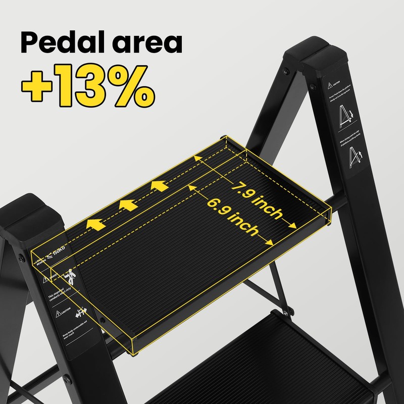 FAHKNS Black 2 Step Ladder, Aluminum Light Folding 2 Step