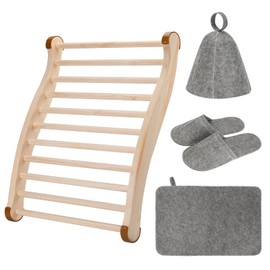 Sauna Backrest Sauna Accessories Wooden Slip-Resistant Non-Toxic Comfortable S-Shape Design Sauna Chair - Sauna Accessories with Felt Sauna Hat, Seat Pad and Slippers for Any Barrel or Infrared Sauna