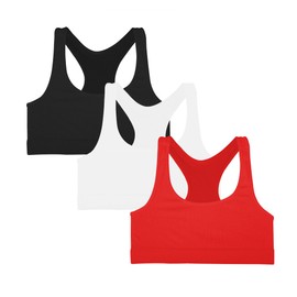 Kurve Girl’s Stretchy Crop Racerback Undershirt Training Sports Bra, UV Protective Fabric, UPF 50+, Made in USA, Black/White/Red Set, 4 to 8 Years