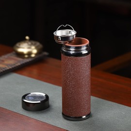 SILINE Fine Zisha Tea Cup 11.8 Oz,Yixing Purple Clay Liner Teacup with Infuser (Red Straight Cup)