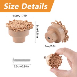 MOROBOR Boho Rattan Dresser Knobs, 6PCS Sunflower Shaped Wood Drawer Knobs Handmade Wicker Woven Drawer Knobs with Screws for Cabinets Wardrobe Drawer