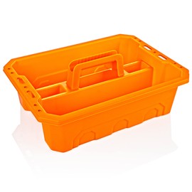 CANOPUS Storage Tray Tote with Functional Holes - 2 PCs Plastic Cleaning Caddy with Handle, Portable Caddy, Undersink Storage for Kitchen, Shoe Cleaning Box, Products Organizer, Orange