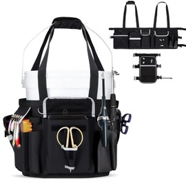 Lansru Fishing Bucket Organizer for 5-10 Gallon Bucket, Upgraded Expandable Pouch, Rod Holder & Reflective Strips, Waterproof, Multi-Pockets for Fishing Gear Organize