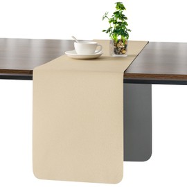 Myir JUN Table Runner, Modern Table Runner, Washable Table Runner, Outdoor Double-Sided Leather Table Runner, Waterproof, Non-Slip and Can Be Used for Decoration, 30 x 140 cm (Grey Wheat Yellow)