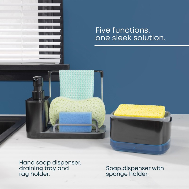 Fineway 3-in-1 Automatic Refillable Soap Dispenser Set with Sponge Holder,