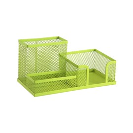 Leviatan Desk Organizer | Metal Desk Organizer | Office Pen Holder | Desk Organizer with Mesh Note Holder | 205 x 103 x 98 mm | Lime Green