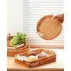 Handwoven Rattan Serving Tray Set Rectangular Round Basket with Handle