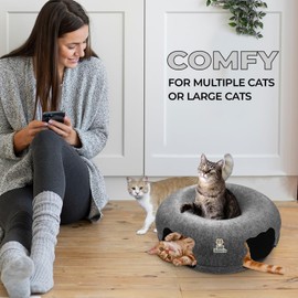 Deberris Peekaboo Cat Cave Bed Tunnel Dual-Level Design with Donut Bed and Tunnel, Two Interactive Peephole Windows, Eco-Friendly, Durable, Easy to Clean, Spacious for Large Cats and Small Dogs