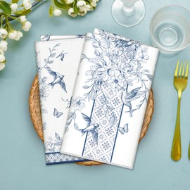 Arquiel Kitchen Towels Set of 2, Tea Towels Soft 100% Microfibre Blue Bird Kitchen Towel Set Super Absorbent Thick High-Quality Kitchen Drying Towel Bar Towels 40 x 60 cm