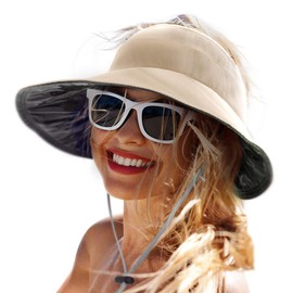Beach Hats for Women Fashionable Foldable Sun Protection Womens Hats with Wind Lanyard,Beige