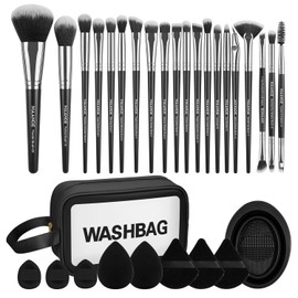 MAANGE Brochas para Maquillaje Profesional con Bolsa 30 Piece Brocha de Maquillaje Kabuki Sintético Rubor Polvo Base Juego de Brochas para Viajes y Uso Diario(Negro,30Pcs Set)