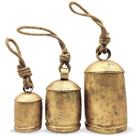 Carfar Set of 3 Rustic Style Large Bells Handmade Metal Harmony Christmas Hanging Cow Bells Complete Set on Jute Rope