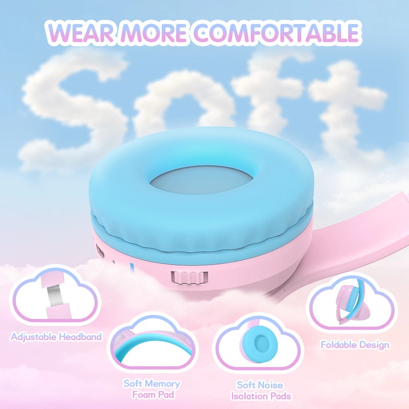 IFECCO Kids Headphones Cartoon Face Wireless Childrens Headset LED Indicator