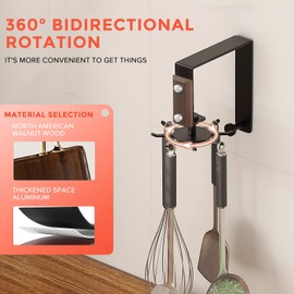 CAUSXIAOFA 8-Claw Hanging Pot Rack, Aluminum Walnut Wood, No Drill | Pot and Pan Hanger Wall Mounted Heavy Duty Pot Hangers for Kitchen