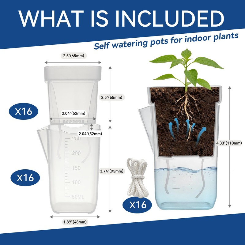 16 Pack 2.5" Medium Self Watering Pots for Indoor Plants,