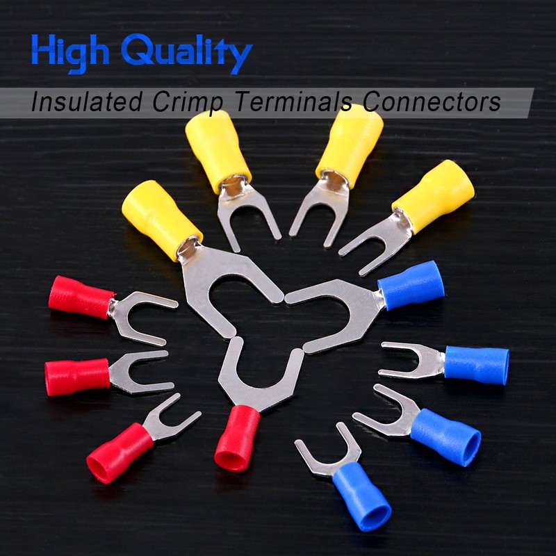 Glarks 240pcs 22-16/16-14/12-10 Gauge Fork Spade Quick Splice Crimp Terminals