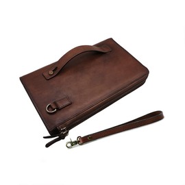 LETEULO Men's Leather Wristlet Clutch Bag Vintage Wristlet Business Handbag Coin Money Pouch with Multiple Compartments, coffee
