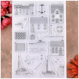KWELLAM Ocean Sailboat Seagull House Anchor Clear Stamps for Card Making Decoration and DIY Scrapbooking