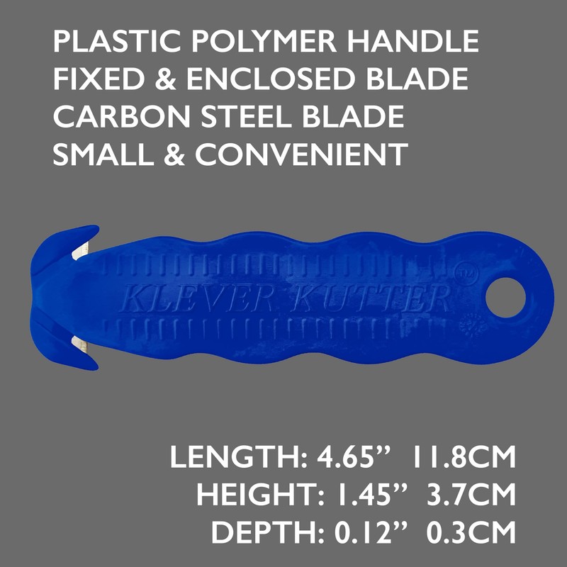Klever Innovations KCJ-1B Safety Cutter, Advanced Plastic Polymers, 4-5/8”, Blue
