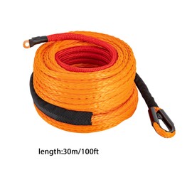 RudiUsoy Synthetic Winch Rope Cable Kit, 3/8'' 100FT 23809LBS Winch Line with Winch Hook & Safety Pull Strap for Off Road Vehicle ATV UTV SUV Trucks