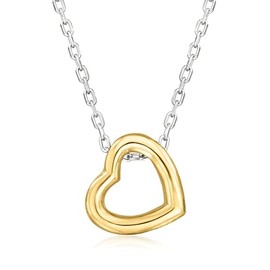 Ross-Simons Sterling Silver and 18kt Gold Over Sterling Cable-Chain Heart Necklace. 16 inches