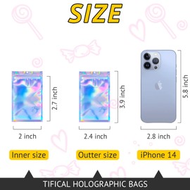 TIFICAL 100 PCS Smell Proof Bag, Holographic Bags Packaging Bags for Small Business, Foil Freshies Bags for Food Storage, Sample Bags Resealable Bags for Eyelash, Jewelry