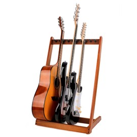HilerPunk Guitar Stand, Wooden Multiple Guitar Stands,Guitar Display Rack with Felt Pad Pick Slot and Adjustable Foam Wood Stakes,Multiple Guitar Holder for Home or Studio-Sapele Wood