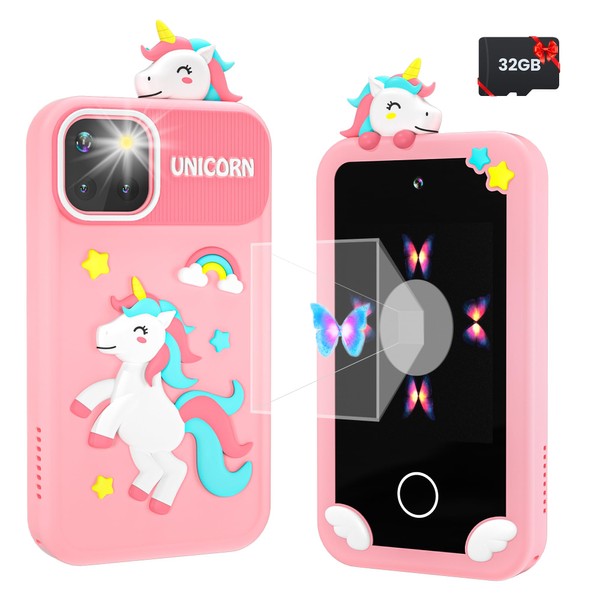 Kids Smart Phone for Girls with Holographic Pyramid, 32G Card