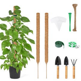 Furuising Monstera Trellis, Bendable Monstera, Natural Moss Rod for Monstera with Sturdy 7 mm Aluminium Core and 6 Accessories for Climbing Plants, Natural Plant Support, Pack of 2, 70 cm