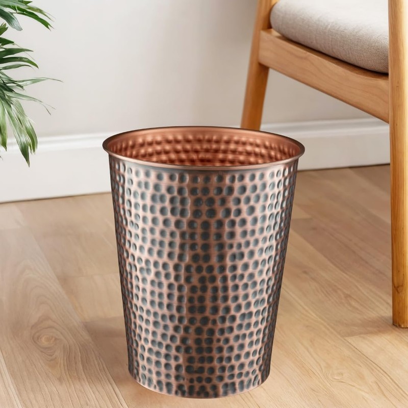Monarch Abode Copper Hand Hammered Metal Wastebasket for Home Office