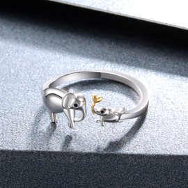 oGoodsunj Mother Daughter Jewelry Elephant Panda Koala Dinosaur Rings Sterling Silver Necklace Bracelet Mom Animal Jewelry Gift (Elephant)