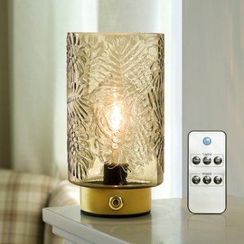 ULAROOM Cordless Lamps Rechargeable Battery Operated lamp,Glass Table Lamp Remote Control-Dimmable Brightness Touch Wireless Bedside Lamp for New Home Gift/Bedroom/Kitchen/Living Room Decor Amber