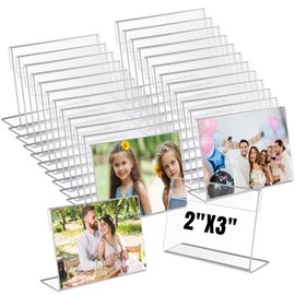 Chunful 24 Pack Clear Acrylic Self Standing Photo Frames Small Picture Frame Bulk Wallet Size Desktop Display Freestand for Home Office (2 x 3 Inches)