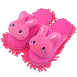 Selric Cute Bunny Mop Slippers Shoes Closed Toe Slippers Rose Red, Microfiber House Floor Cleaning Tool Detachable Mopping Shoes 9 7/9 Inches Size:5.5-8.5